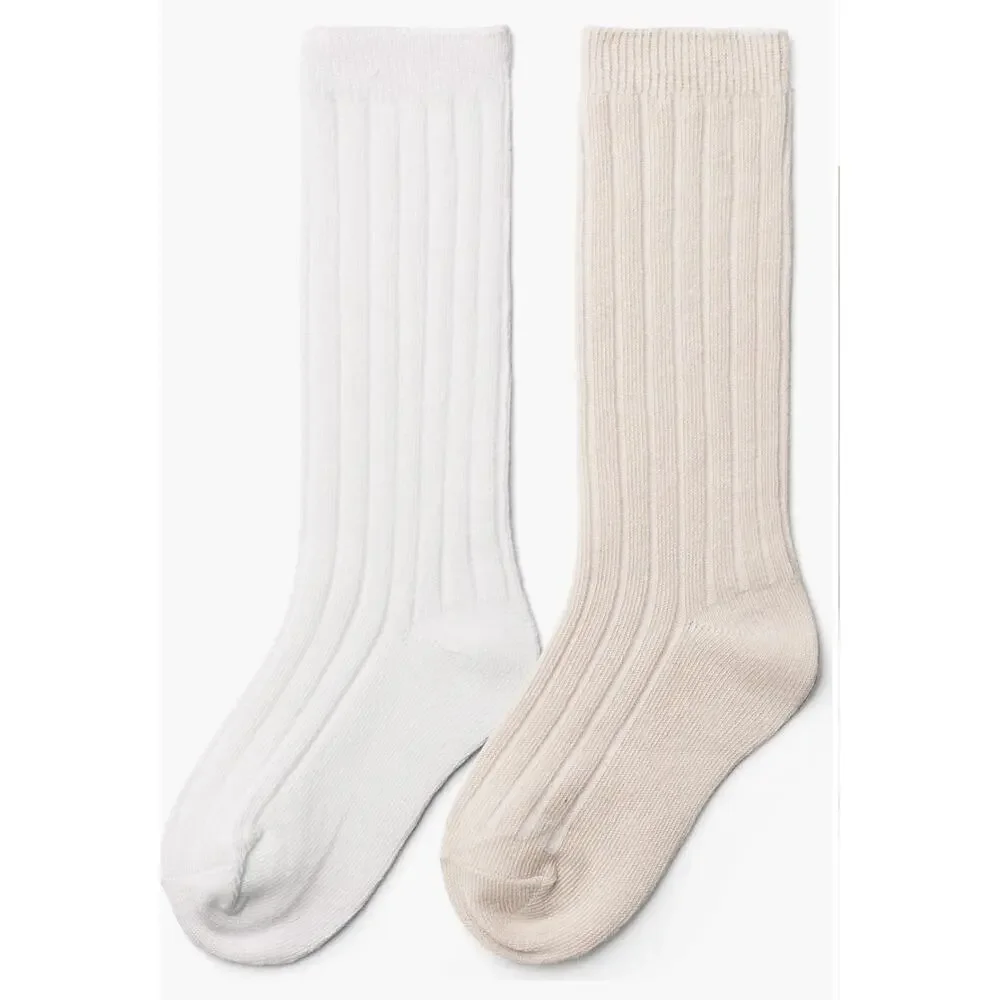 Goumi 2pk knee high socks white & beige NWT Large 6-8‎